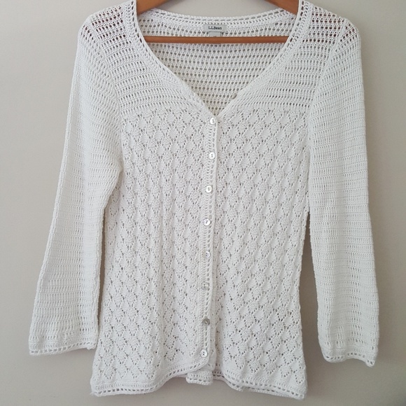 white crochet cardigan sweater